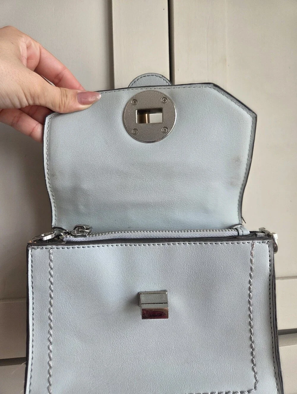 Steve Madden Light Blue Structured Top Handle Satchel Bag